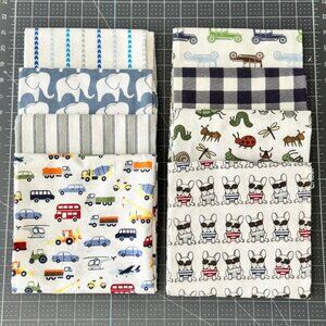 Hudson Blue Baby Boys Receiving Blankets LOT OF 8 - BRAND NEW (30x30 - Cotton)